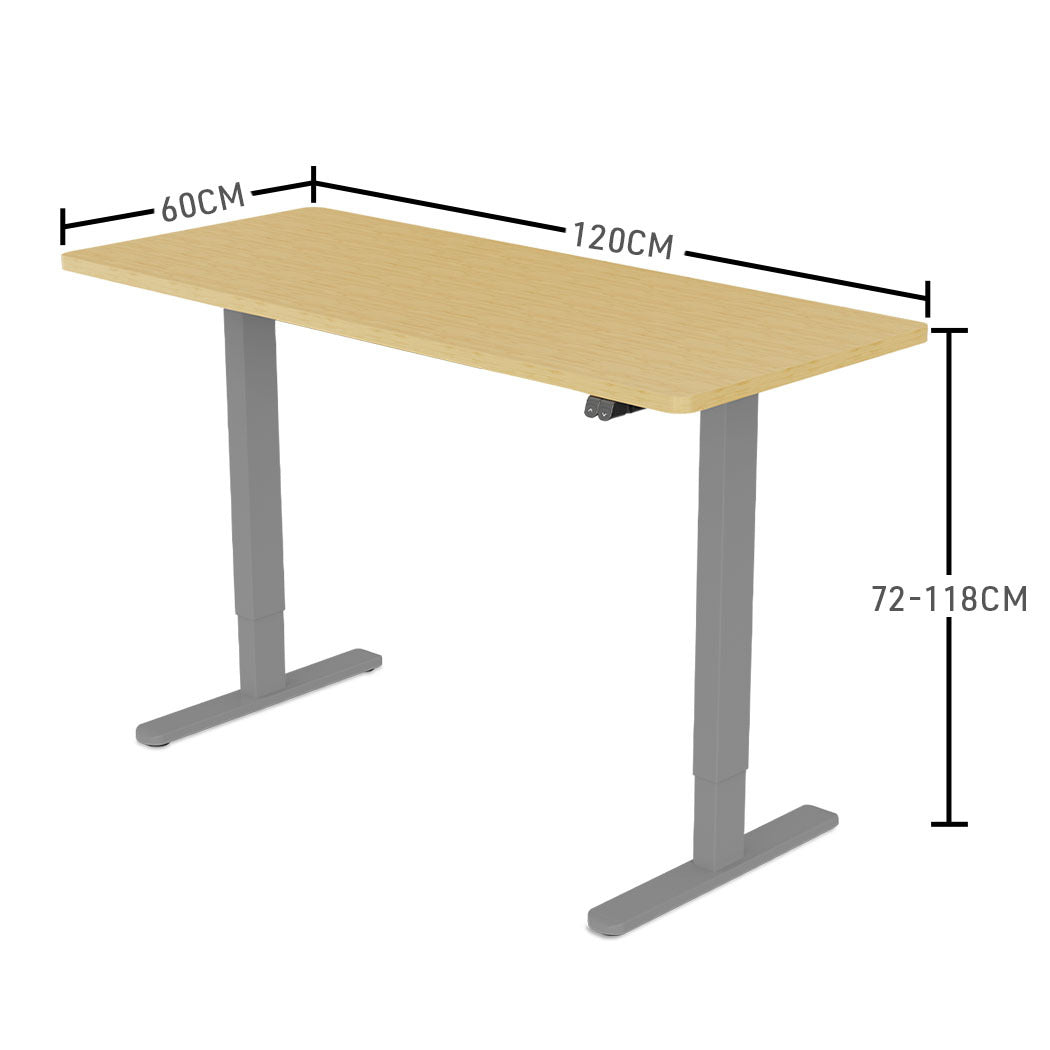 Fortia Sit To Stand Up Standing Desk, 120x60cm, 72-118cm Electric Height Adjustable, 70kg Load, White Oak Style/Silver Frame