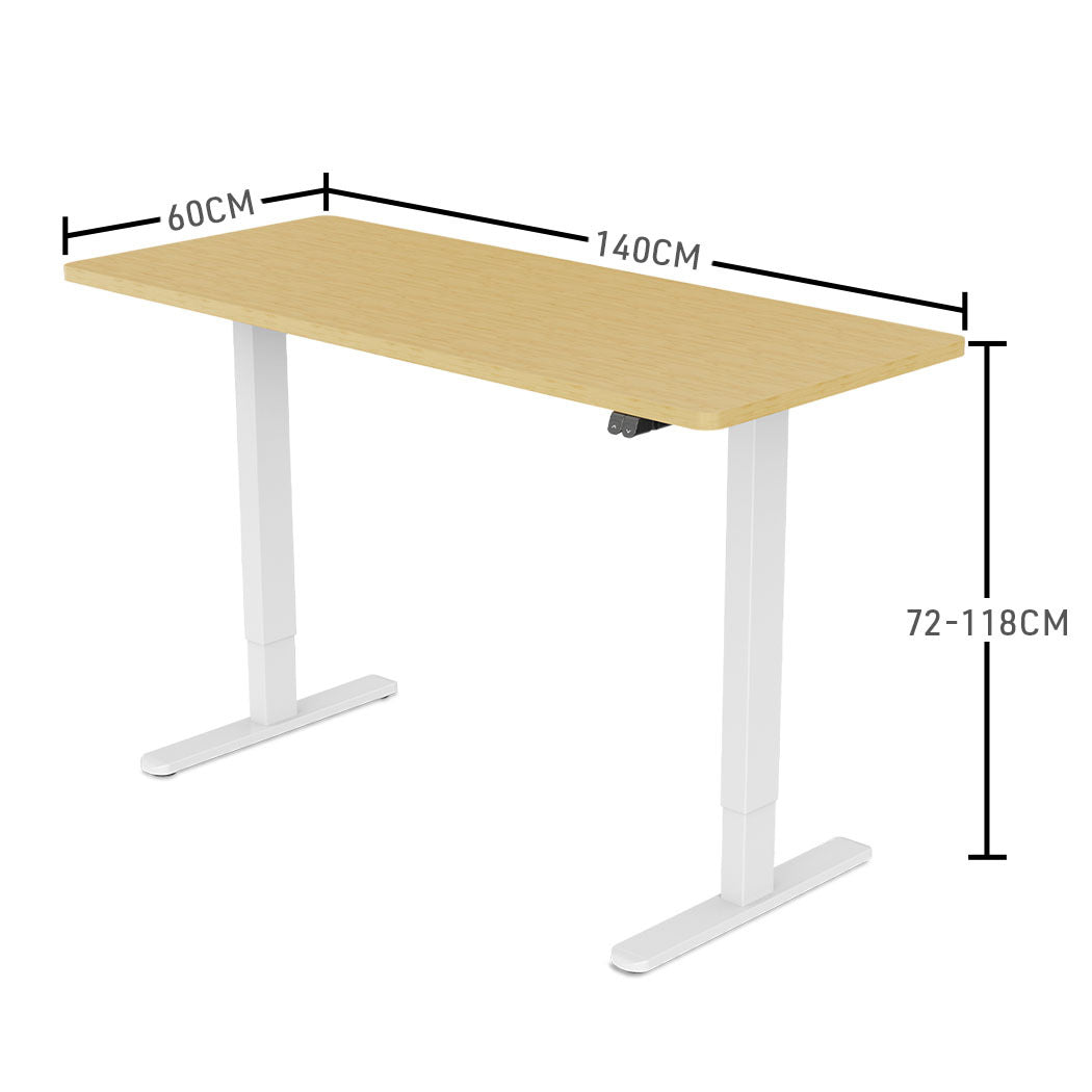 Fortia Sit To Stand Up Standing Desk, 140x60cm, 72-118cm Electric Height Adjustable, 70kg Load, White Oak Style/White Frame