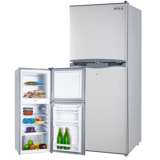 GECKO 125L Portable Fridge Freezer Camping Motorhome Caravan Upright Fridges 12V/24V/240V, Silver