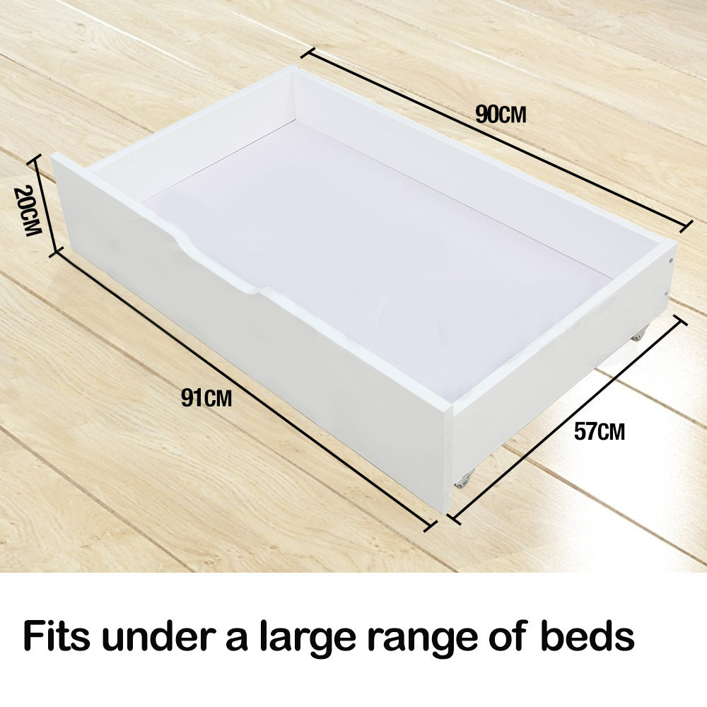 Kingston Slumber 2x Under Bed Storage Drawers White Pine Wooden Wheels