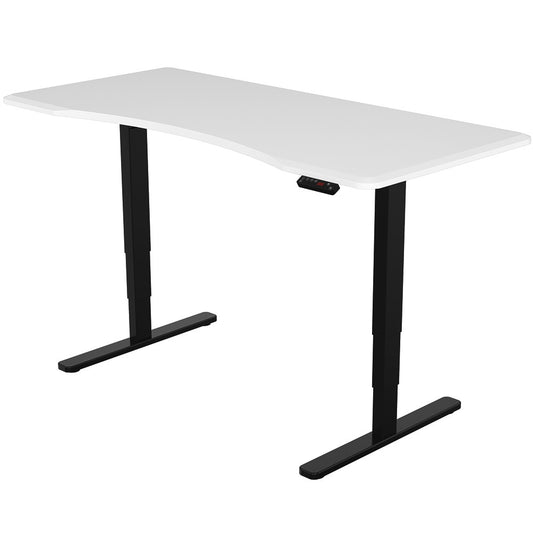 Fortia Sit To Stand Up Standing Desk, 150x70cm, 62-128cm Electric Height Adjustable, Dual Motor, 120kg Load, Arched, White/Black Frame