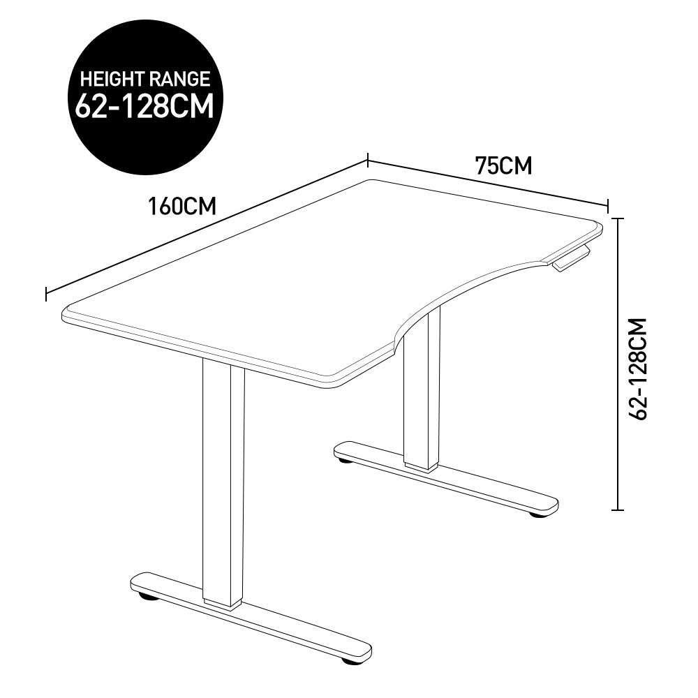 Fortia Sit To Stand Up Standing Desk, 160x75cm, 62-128cm Electric Height Adjustable, Dual Motor, 120kg Load, Arched, Walnut Style/Black Frame