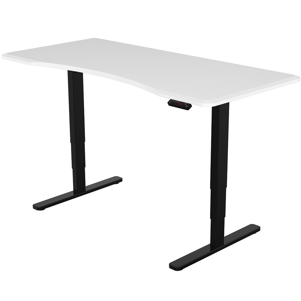 Fortia Sit To Stand Up Standing Desk, 160x75cm, 62-128cm Electric Height Adjustable, Dual Motor, 120kg Load, Arched, White/Black Frame