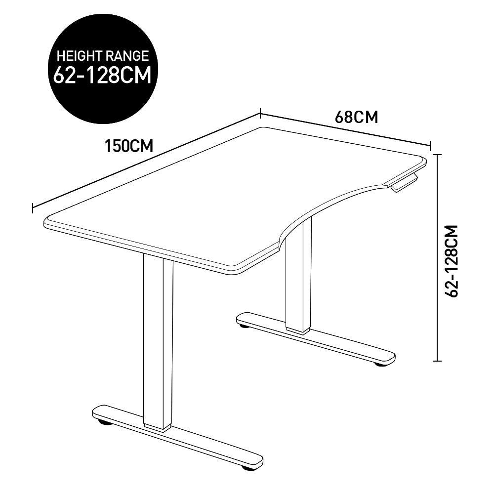 Fortia Sit To Stand Up Standing Desk, 150x70cm, 62-128cm Electric Height Adjustable, Dual Motor, 120kg Load, Arched, White Oak Style/Silver Frame