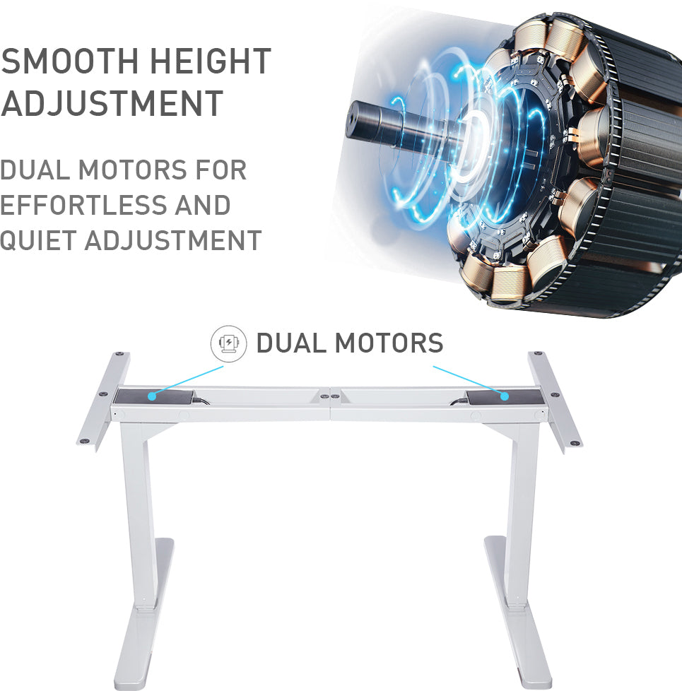 Fortia Sit To Stand Up Standing Desk, 150x70cm, 62-128cm Electric Height Adjustable, Dual Motor, 120kg Load, Arched, Black/White Frame