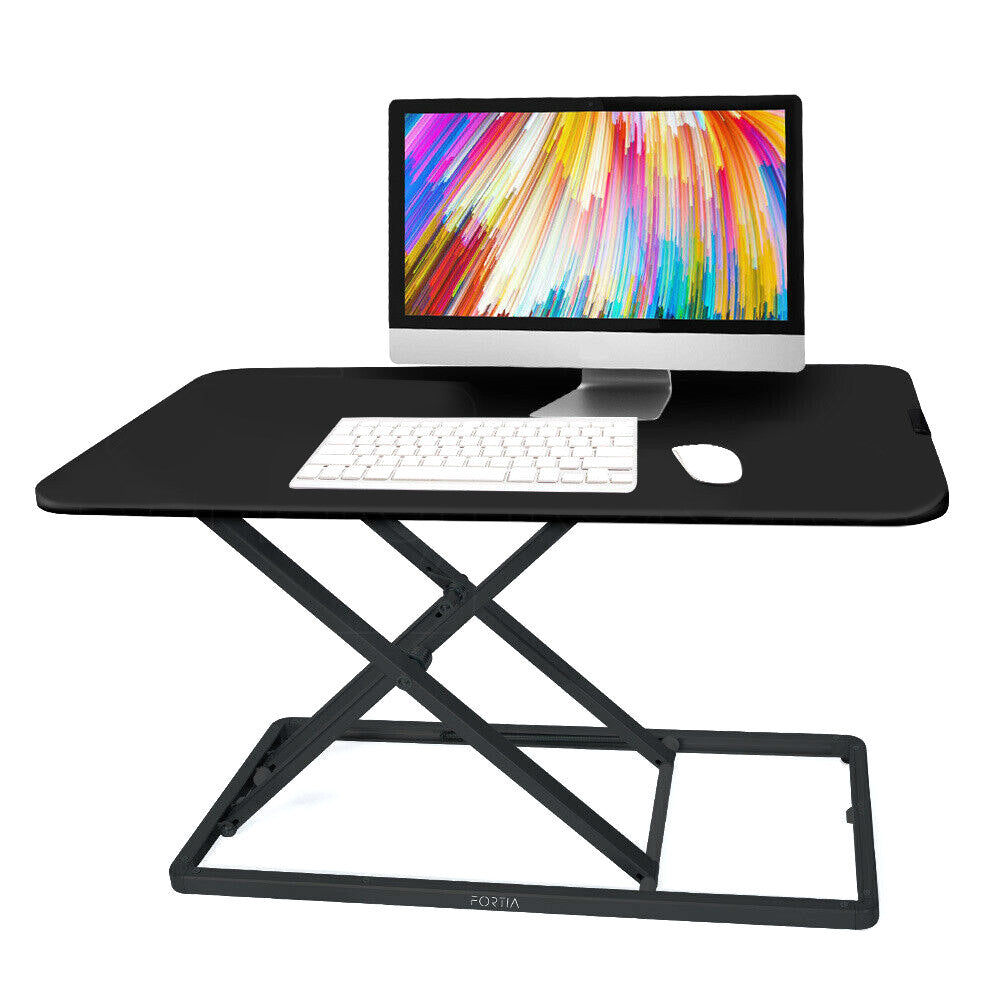 Fortia Desk Riser 74cm Wide Adjustable Sit to Stand for Dual Monitor, Keyboard, Laptop, Black