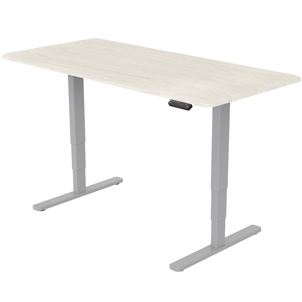 Fortia Sit To Stand Up Standing Desk, 150x70cm, 62-128cm Electric Height Adjustable, Dual Motor, 120kg Load, White Oak Style/Silver Frame