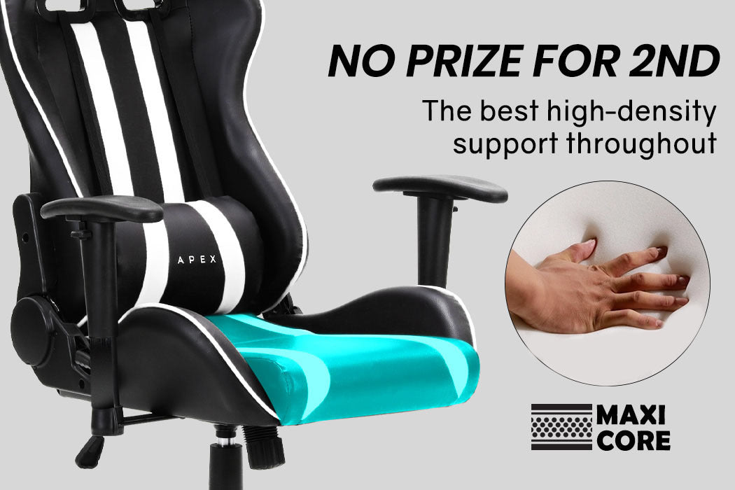 OVERDRIVE Diablo Reclining Gaming Chair Black & White Seat Computer Office Neck Lumbar Horns