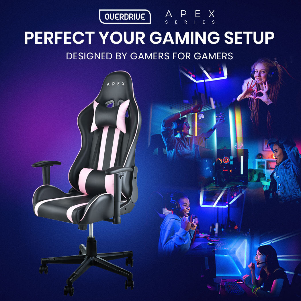 OVERDRIVE Reclining Pink Gaming Chair Office Computer Ergonomic Racing Seat