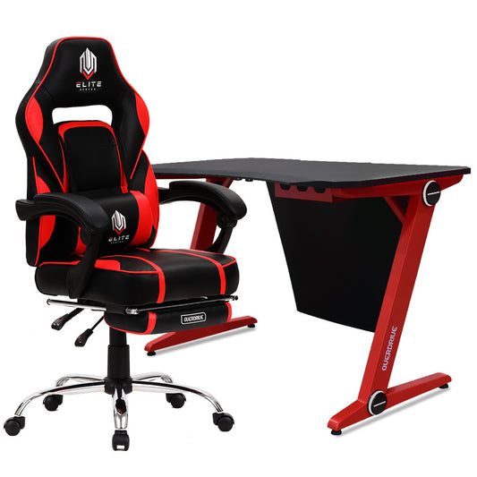 OVERDRIVE Gaming Chair Desk Racing Seat Setup PC Combo Office Table Black Red