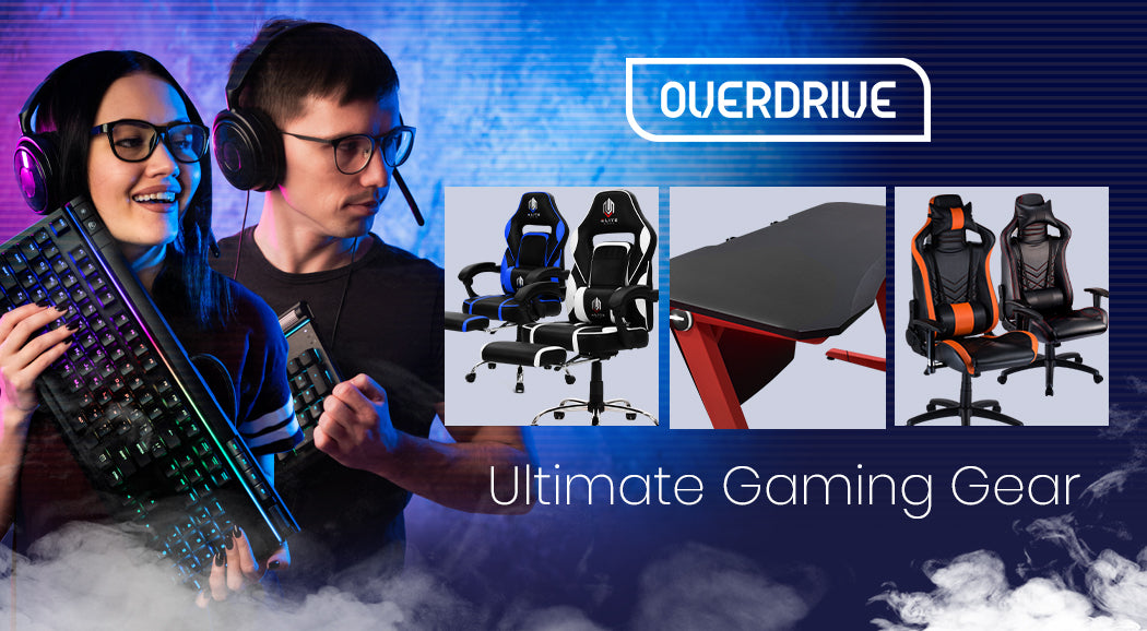 OVERDRIVE Gaming Chair Desk Racing Seat Setup PC Combo Office Table Black Red