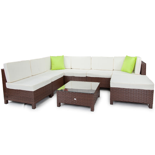 LONDON RATTAN 8pc Outdoor Furniture Wicker Setting Lounge Sofa Set Patio Brown