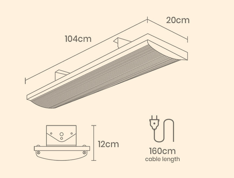 BIO Electric Outdoor Strip Heater Patio Radiant Panel Bar Wall Ceiling 2 X 2400W