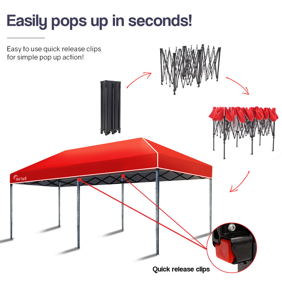 Red Track 3x6m Folding Gazebo Shade Outdoor Red Foldable Marquee Pop-Up