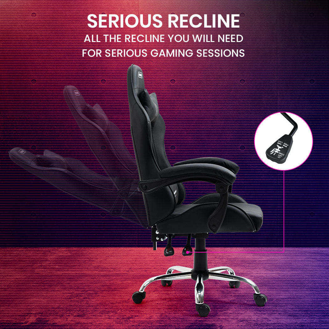 OVERDRIVE Conquest Series Reclining Gaming Ergonomic Office Chair with Lumbar and Neck Pillows, Black