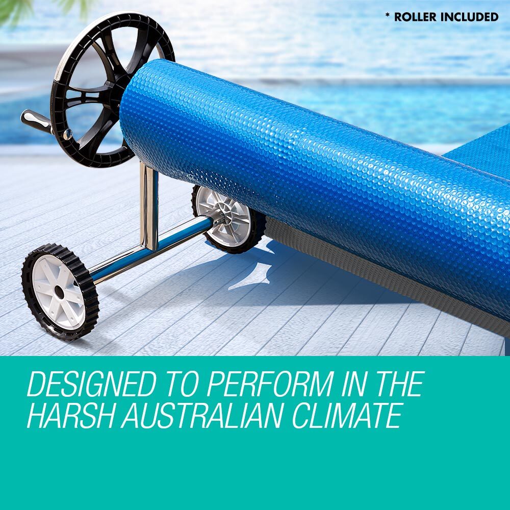 AURELAQUA Solar Swimming Pool Cover + Roller Wheel Adjustable 400 Bubble 7.5x3.2