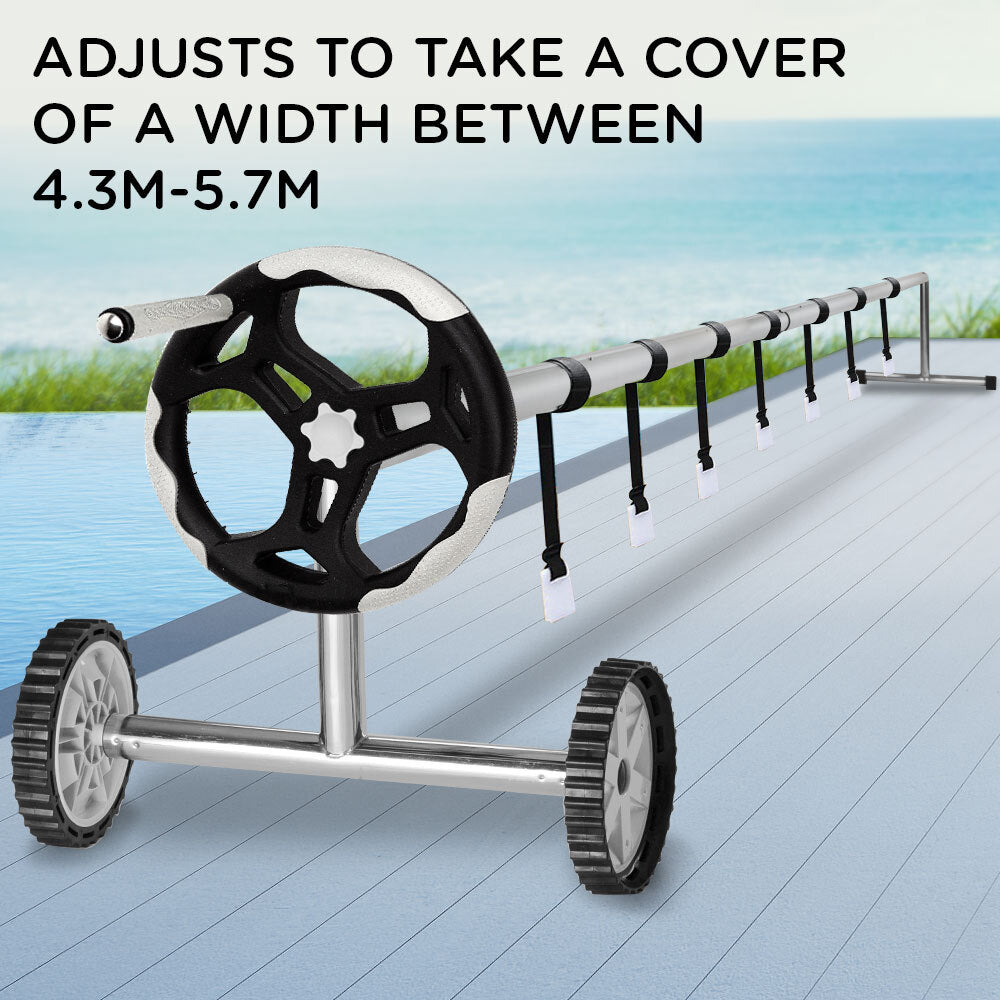 AURELAQUA 5.7m Swimming Pool Roller Cover Reel Adjustable Solar w/ Wheels Thermal Blanket