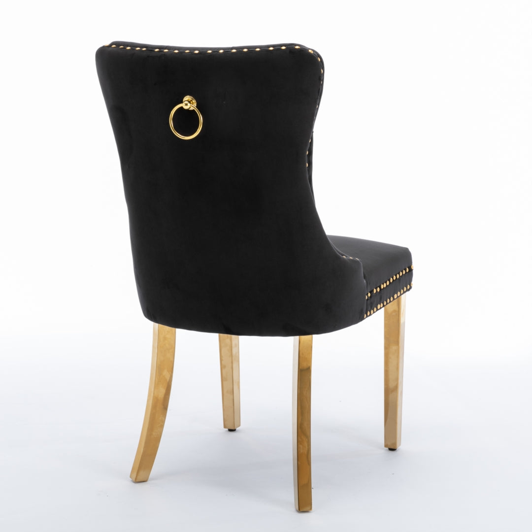 4x Velvet Dining Chairs with Golden Metal Legs-Black