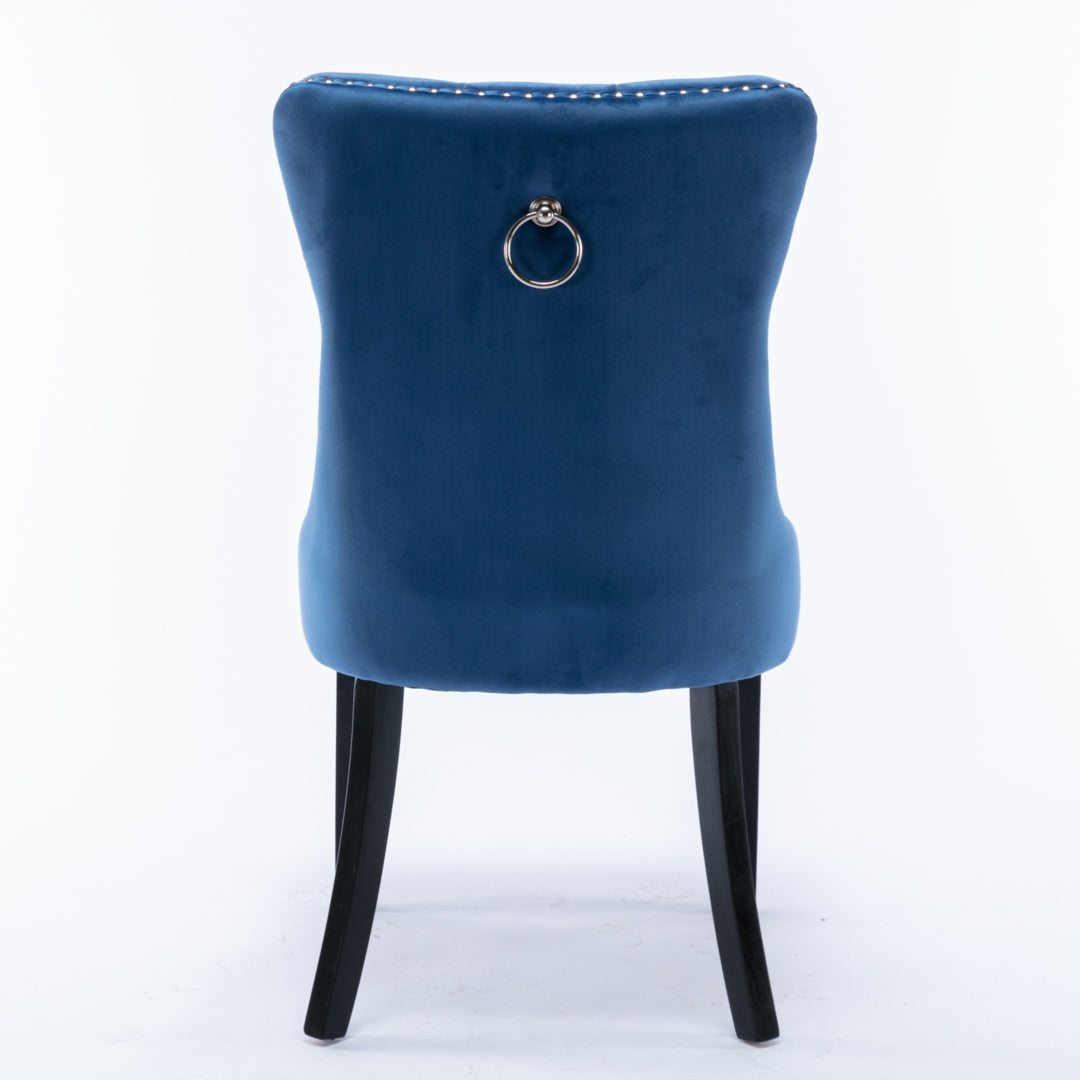 8x Velvet Dining Chairs Upholstered Tufted Kithcen Chair with Solid Wood Legs Stud Trim and Ring-Blue