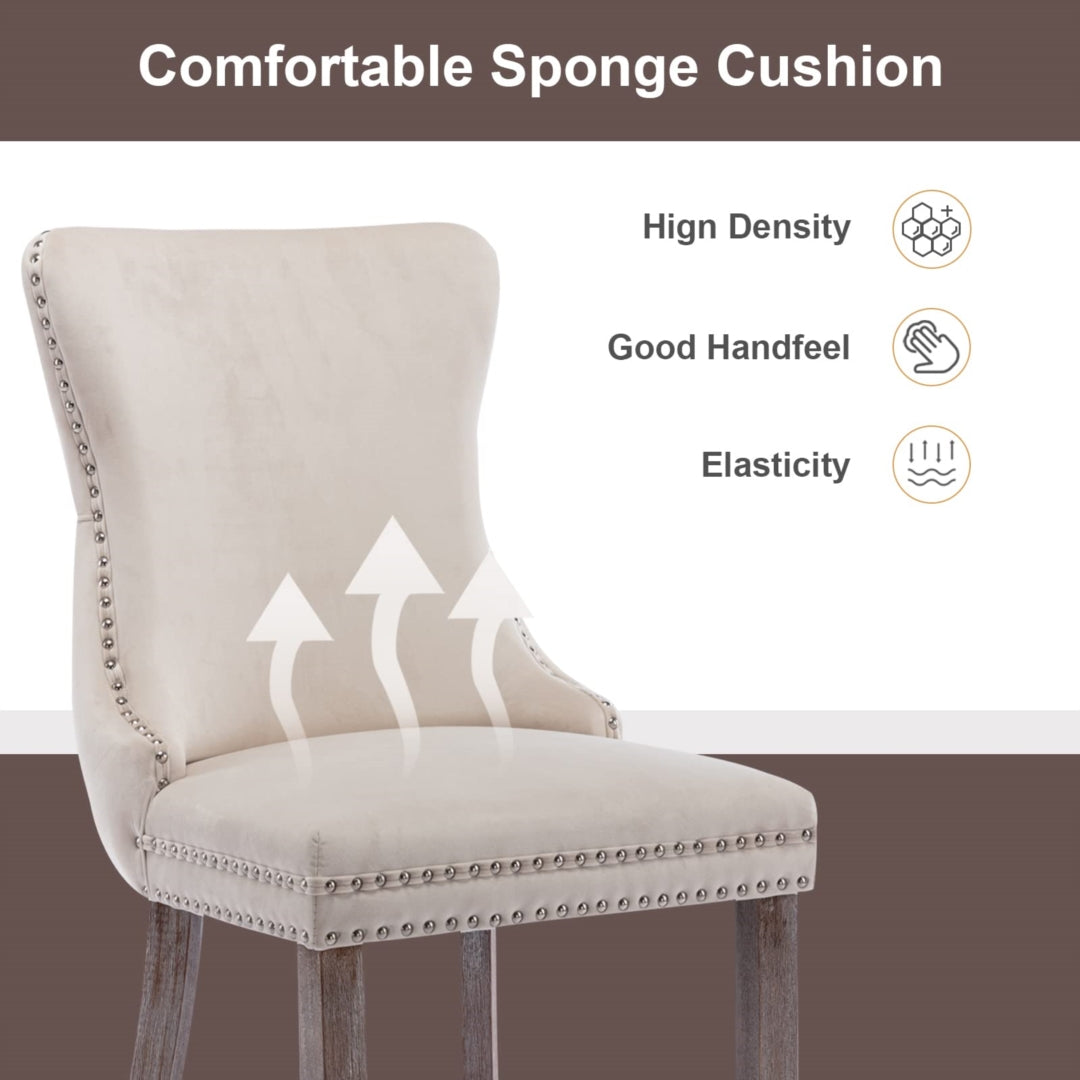 4x Velvet Upholstered Dining Chairs Tufted Wingback Side Chair with Studs Trim Solid Wood Legs for Kitchen