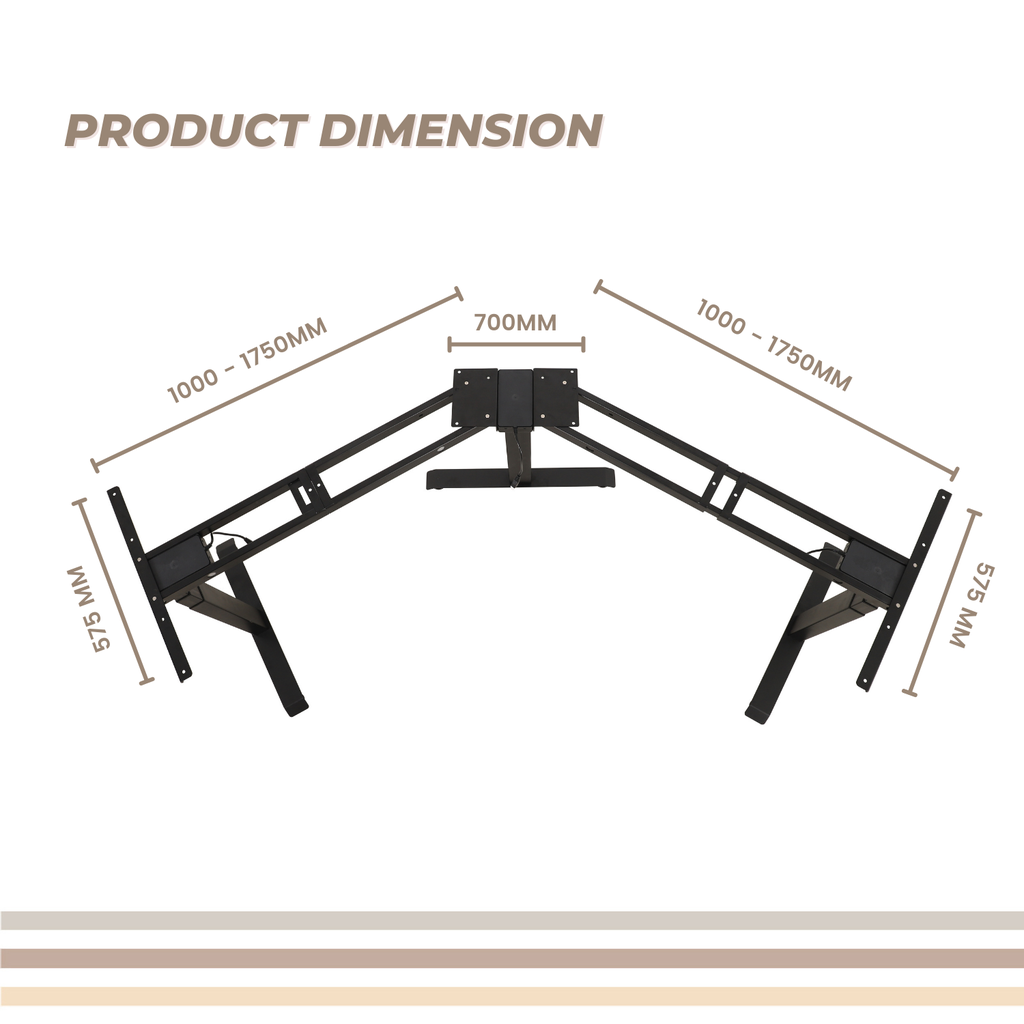 EKKIO Adjustable Desk Riser Frame - Three Leg Stand (Black)EK-DRF-103-DR