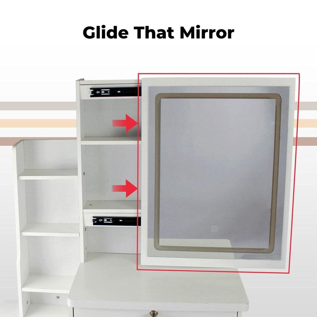 EKKIO Dressing Table White LED Mirror + Stool EK-DT-100-LD