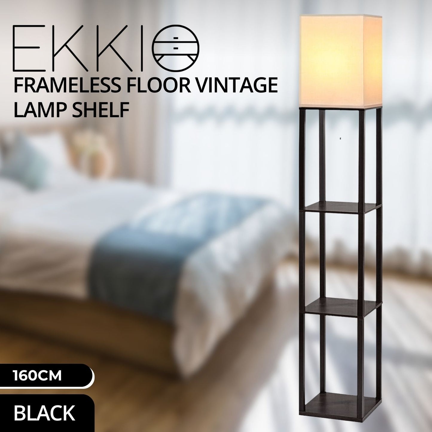 EKKIO Frameless Floor Vintage Lamp Shelf 160CM (Black) EK-FLS-101-MY