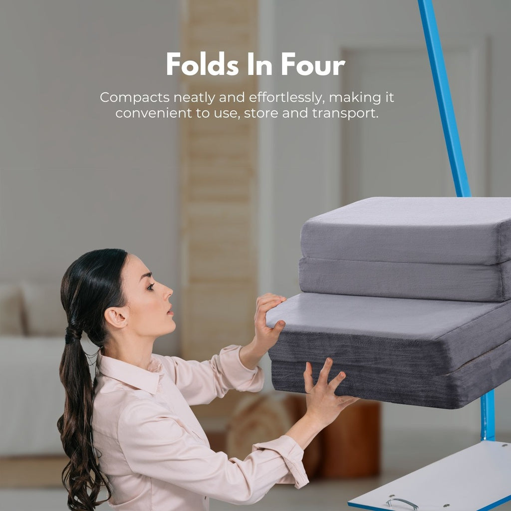 GOMINIMO 4 Fold Memory Foam Folding Mattress Dark Grey Velvet GO-FM-104-EON