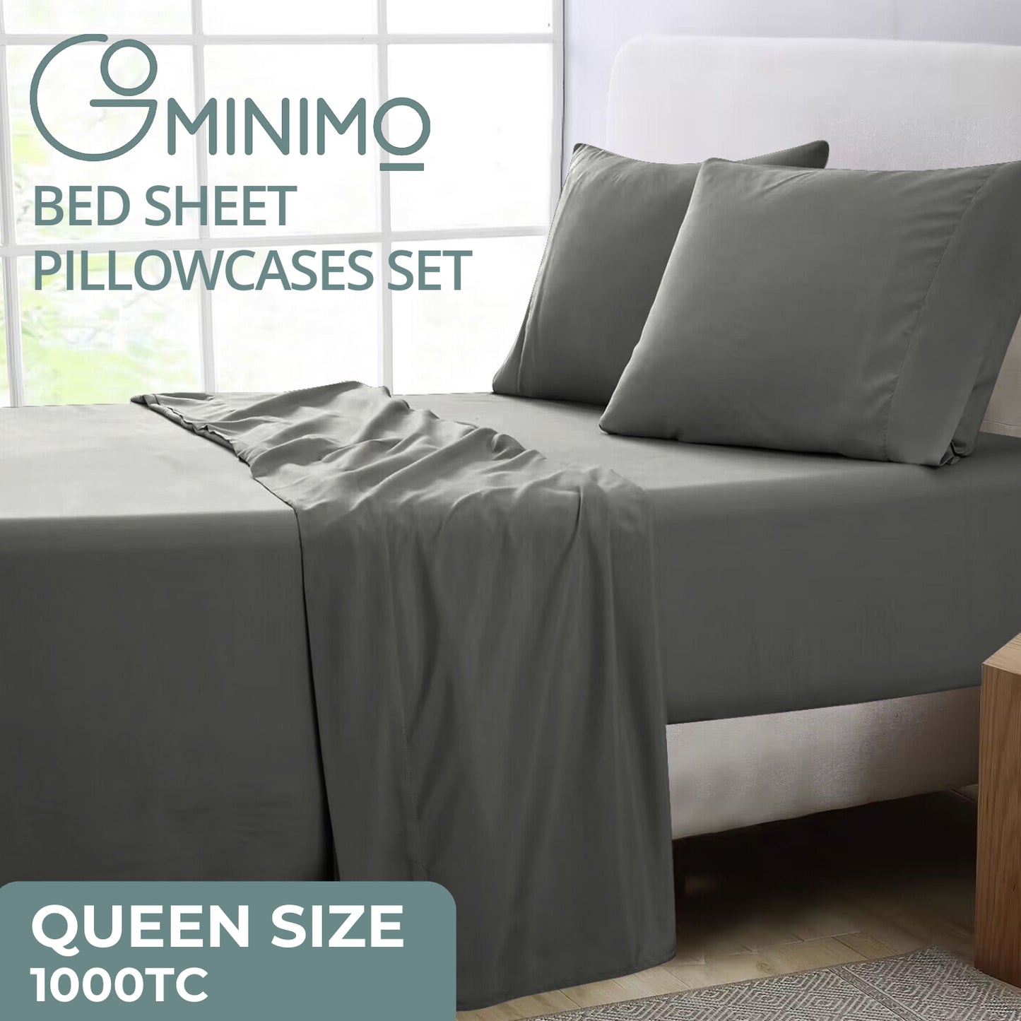 GOMINIMO 4 Pcs Bed Sheet Set 1000 Thread Count Ultra Soft Microfiber - Queen (Grey) GO-BS-115-XS