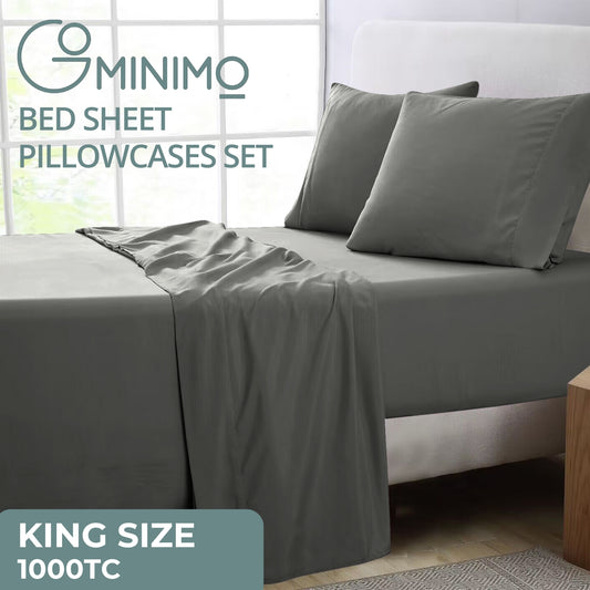 GOMINIMO 4 Pcs Bed Sheet Set 1000 Thread Count Ultra Soft Microfiber - King (Grey) GO-BS-118-XS