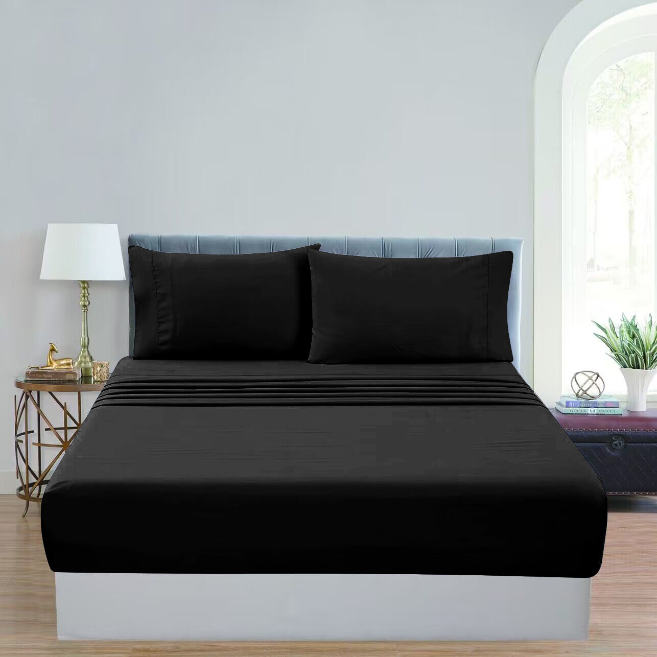 GOMINIMO 4 Pcs Bed Sheet Set 1000 Thread Count Ultra Soft Microfiber - King Single (Black) GO-BS-113-XS