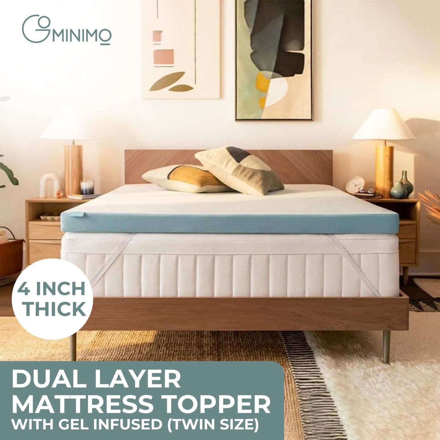 GOMINIMO Dual Layer Mattress Topper 4 inch with Gel Infused (Twin) GO-MTP-108