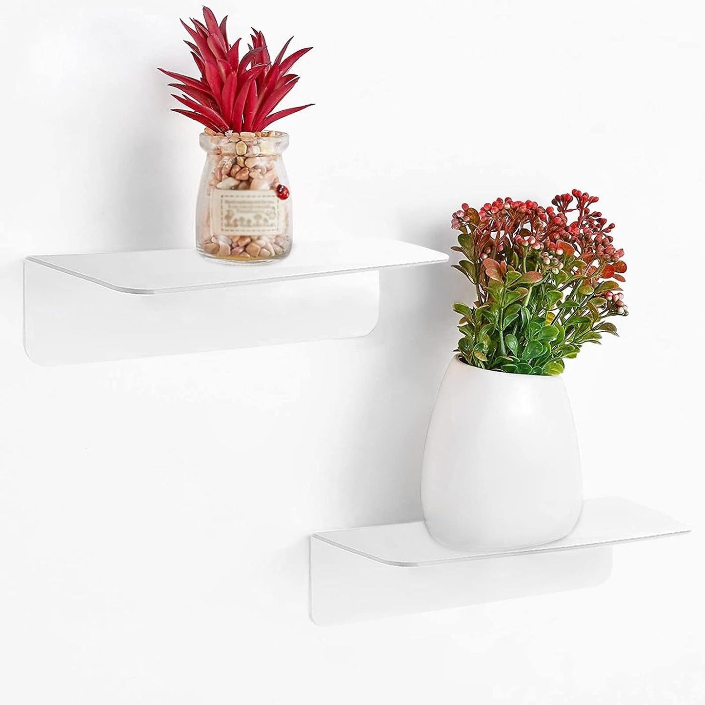 GOMINIMO Acrylic Floating Wall Shelf Set of 4 with Cable Clips (White) GO-FWS-101-SYD