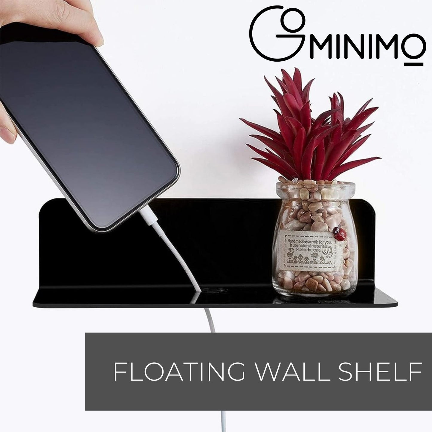 GOMINIMO Acrylic Floating Wall Shelf Set of 4 with Cable Clips (Black) GO-FWS-100-SYD