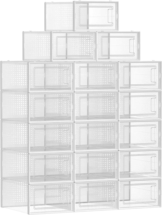 SONGMICS 18 Pack Foldable Stackable Shoe Boxes Fit up to AU Size 11 Transparent