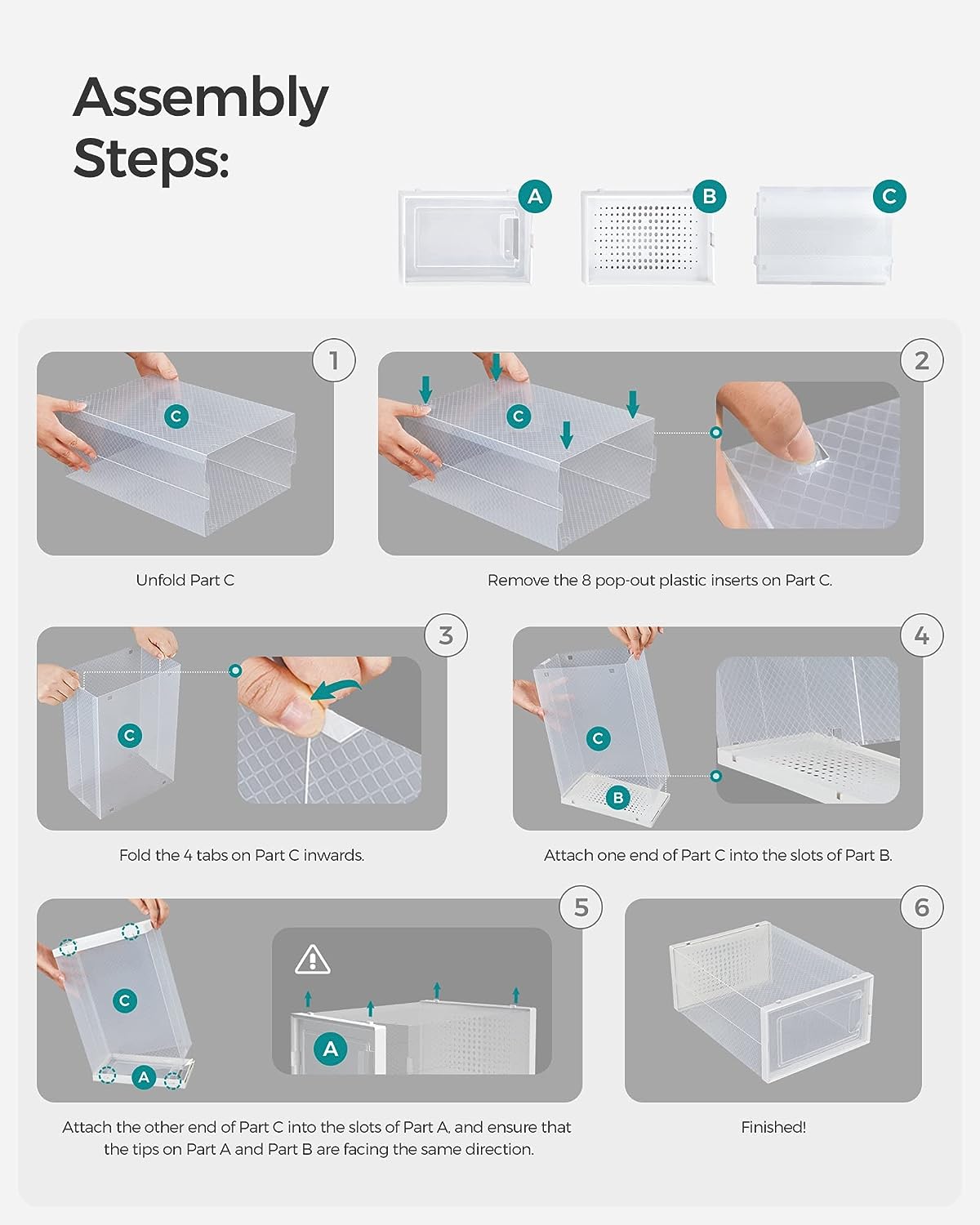 SONGMICS 18 Pack Foldable Stackable Shoe Boxes Fit up to AU Size 11 Transparent