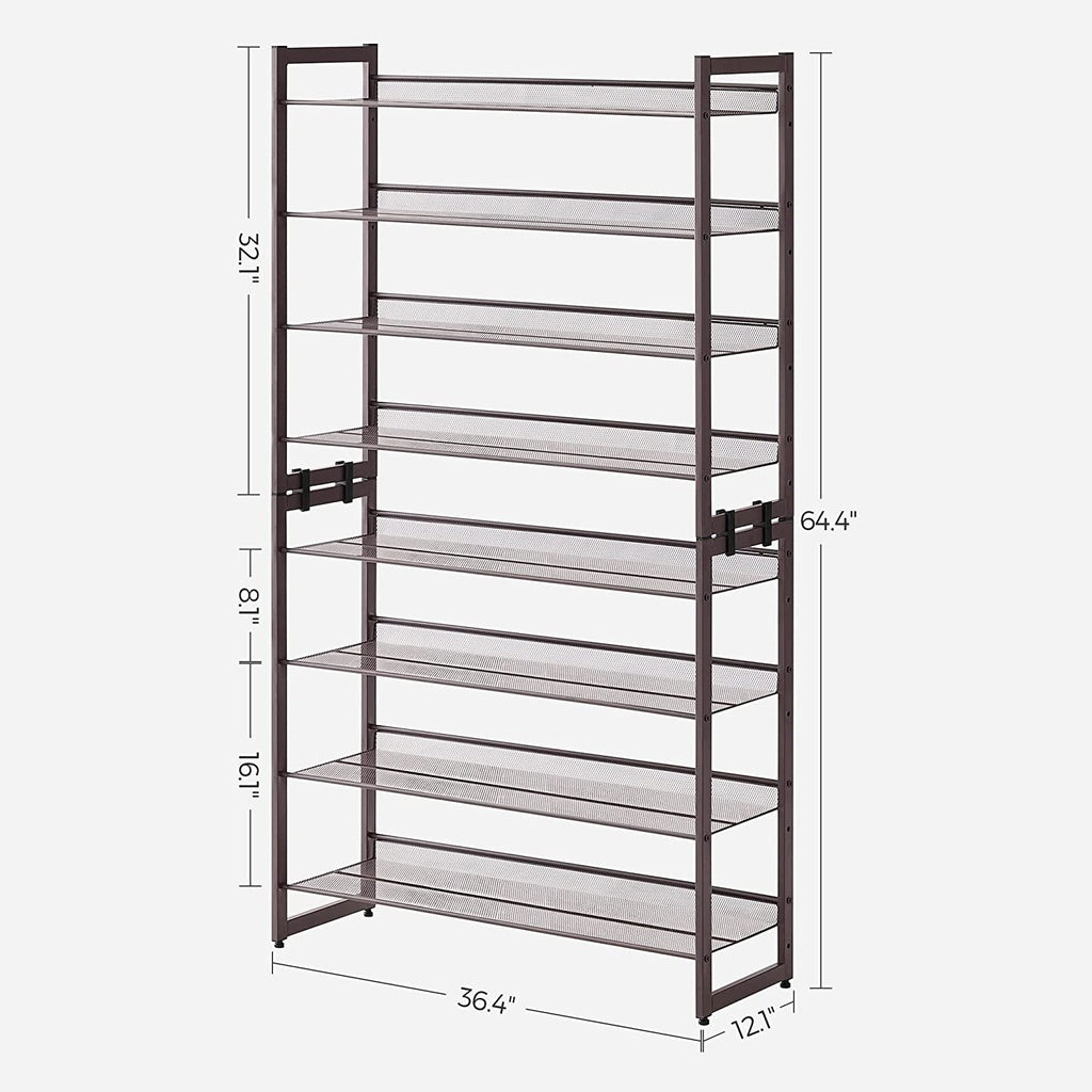 SONGMICS 8-Tier Shoe Rack Storage 32 pairs with Adjustable Shelves Gray LMR08GB