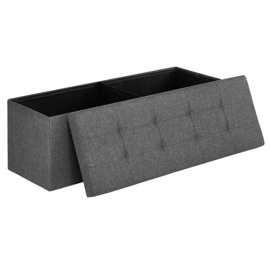 SONGMICS 110cm Folding Storage Ottoman Bench Foot Rest Stool Dark Gray