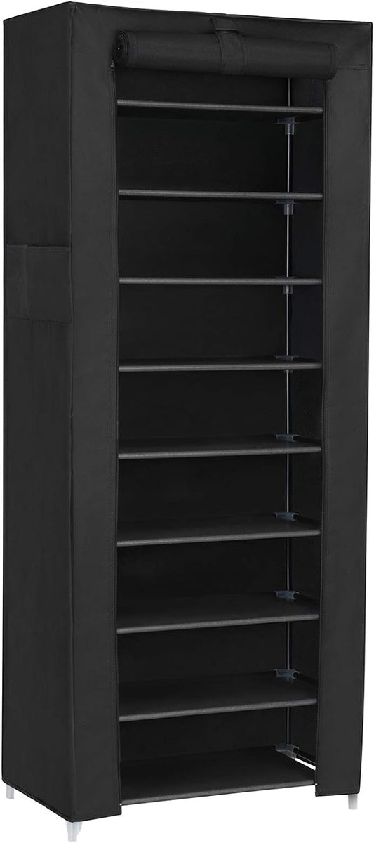 SONGMICS 9 Tier Shoe Rack for 27-35 Pairs of Shoes Nonwoven Fabric Cover Black