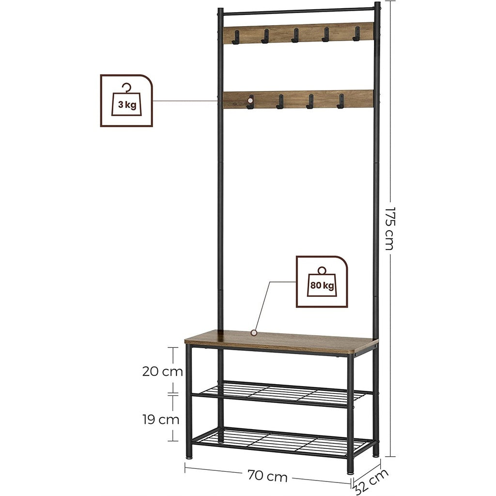 VASAGLE Coat Stand with Shoe Racks Walnut Brown/Black HSR041B41