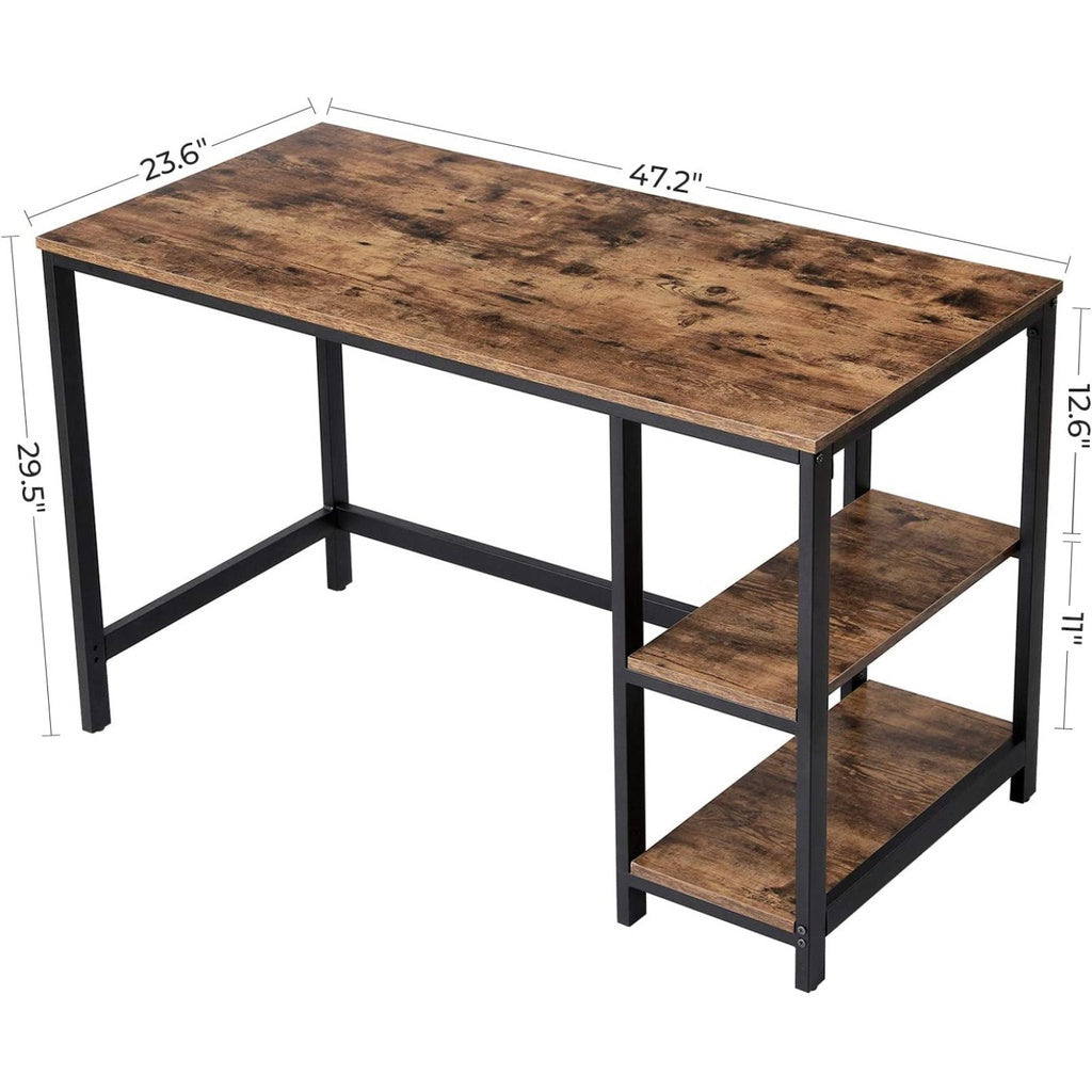 VASAGLE Computer Desk with 2 Shelves Rustic Brown and Black LWD47X