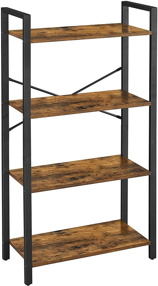 VASAGLE 4-Tier Bookshelf Storage Rack with Steel Frame for Living Room Office Study Hallway Industrial Style Rustic Brown and Black LLS60BX