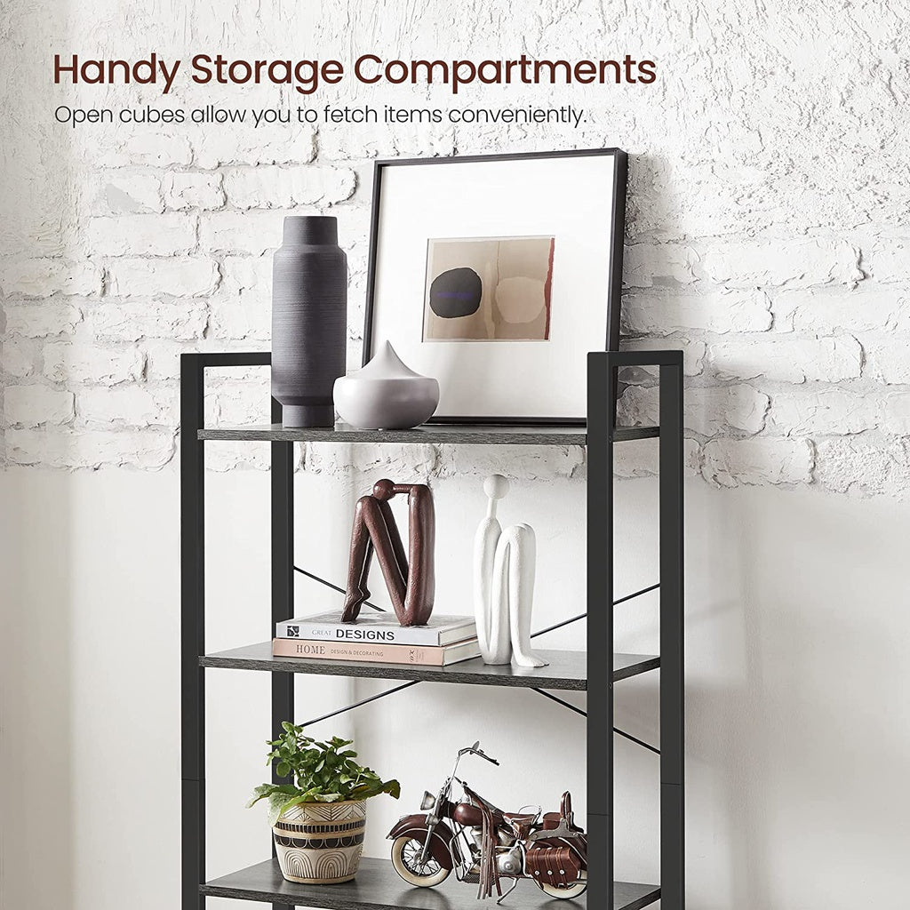 VASAGLE 4-Tier Bookshelf Storage Rack with Steel Frame for Living Room Office Study Hallway Industrial Style Charcoal Grey and Black LLS060B04