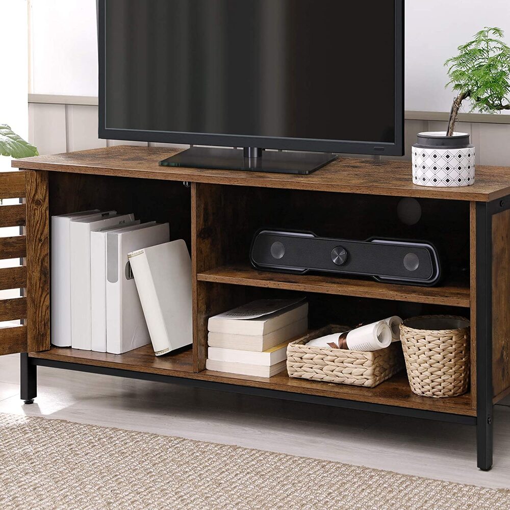 VASAGLE TV Cabinet for up to 50-Inch TVs TV Console TV Stand Cabinet with Louvred Door 2 Shelves Living Room Bedroom Industrial Rustic Brown and Black LTV049B01