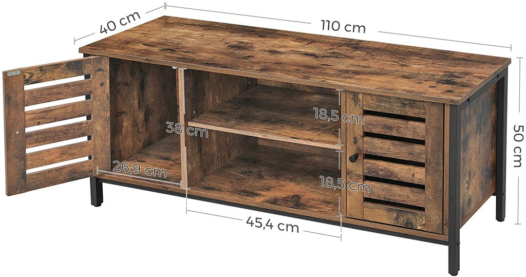 VASAGLE TV Stand Console Unit with Shelves Storage Rustic Brown and Black LTV43BX