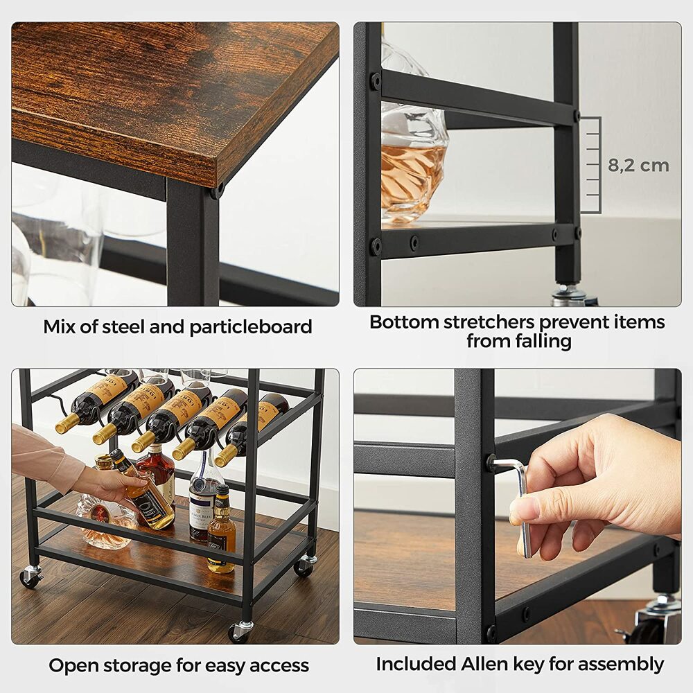 VASAGLE Bar Cart Rustic Brown and Black LRC087B01