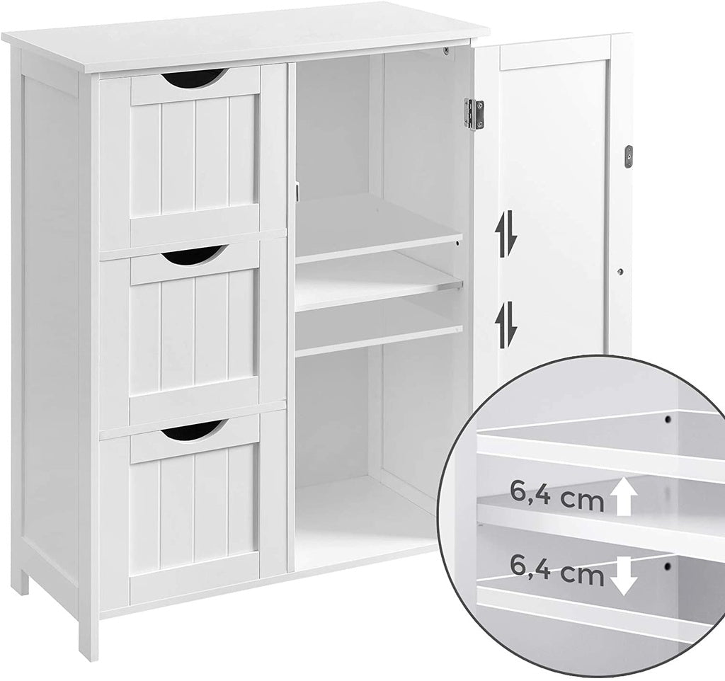 VASAGLE Floor Cabinet with 3 Drawers and Adjustable Shelf White BBC49WT