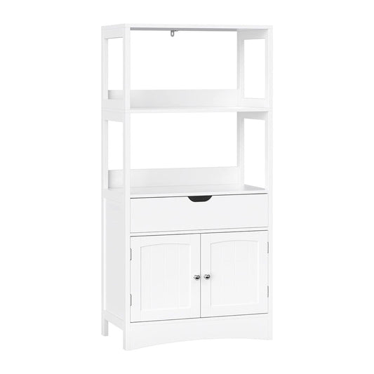 VASAGLE Floor Cabinet with Drawer 2 Open Shelves and Double Doors White BBC64WT