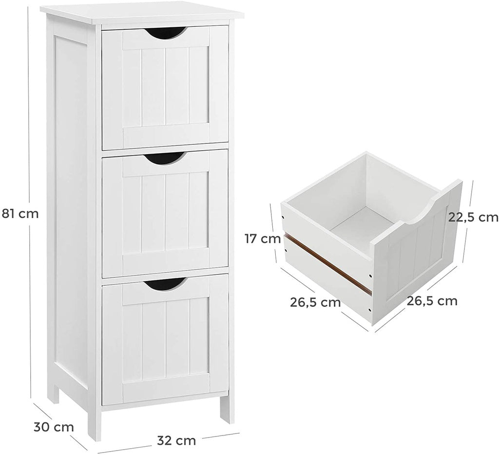 VASAGLE Floor Cabinet with 3 Drawers White BBC50WT