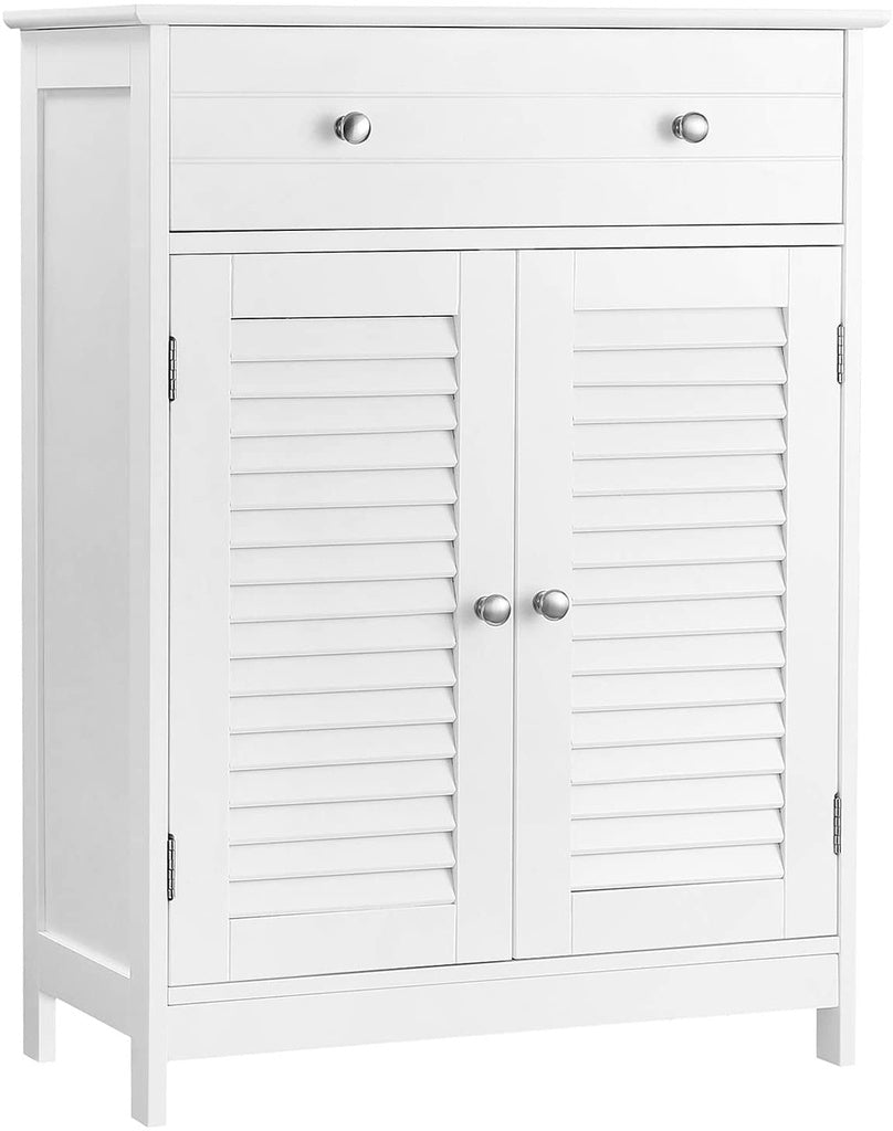 VASAGLE Floor Cabinet with Drawer and 2 Slat Doors White BBC51WT